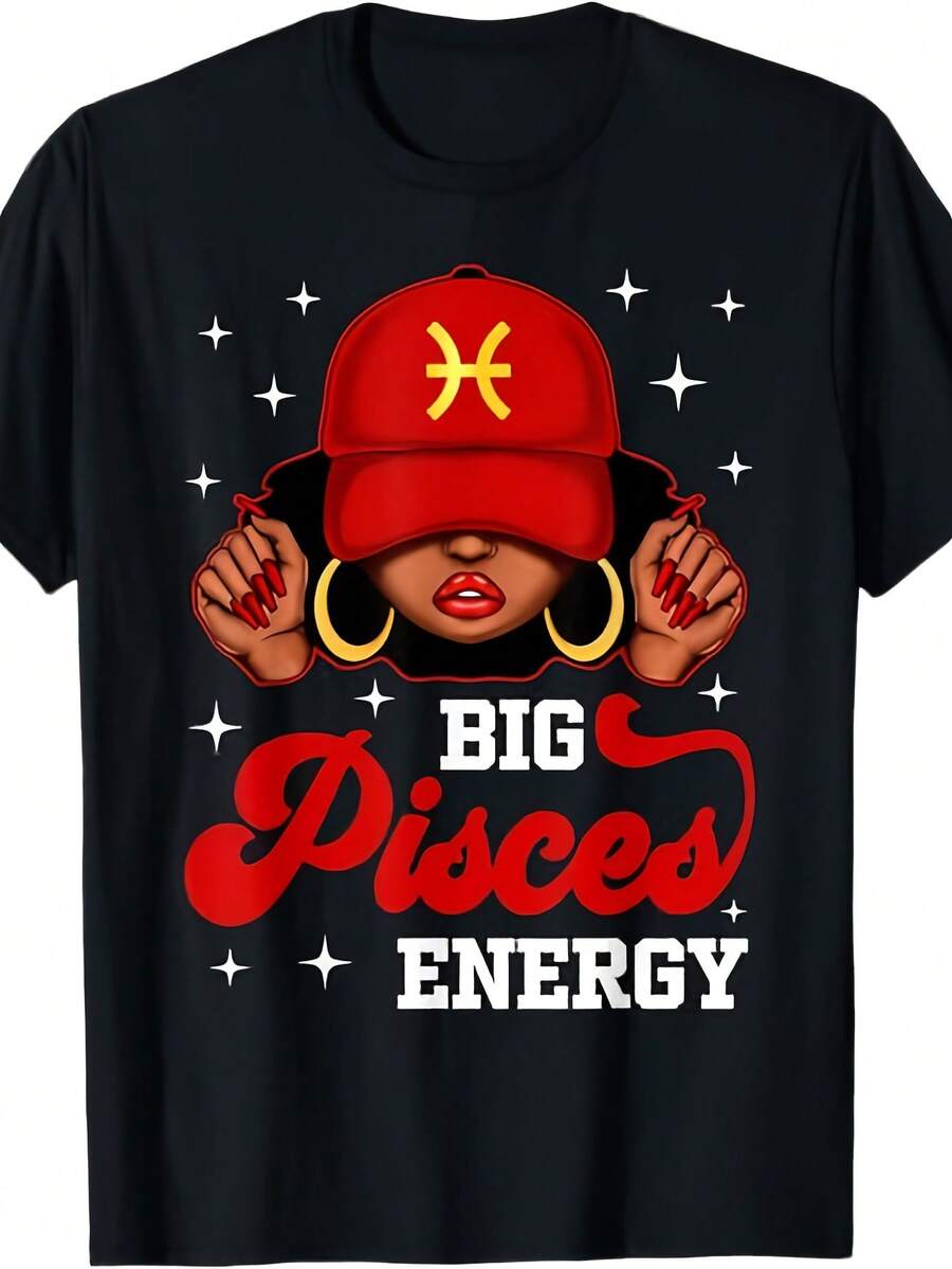 Camisetasdemodanuevas celebraciones de cumpleaños de inspiración africana, signo del zodíaco africano, alta energía, PiscisTCamiseta, base negra con diseño estampado de constelaciones de estrellas rojas, talla mediana para hombre en color negro, estilo casual de cuello redondo, tela regular ligeramente elástica, camiseta estampada de manga corta, adecuada para todas las estaciones, utiliza impresión digital por transferencia de calor, ideal para reuniones y fiestas de vacaciones, se puede regalar como obsequio de cumpleaños. Camisas de mujer, la opción perfecta para conjuntos de ropa de San Valentín, camisetas gráficas divertidas para hombre, camisetas gráficas de estilo coreano, camisas para niñas, camisetas para niños. - Negro - Ver 1