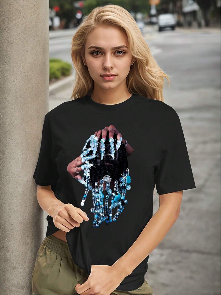 Camiseta unisex con estampado gráfico retro, estilo vintage casual urbano para hombre y mujer - Negro - Ver 1