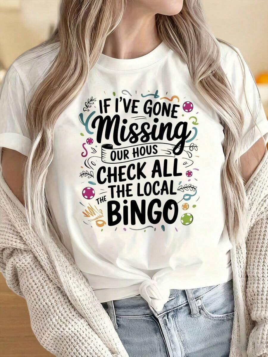 Camisetas para Mujer y Hombre con Cuello Redondo y Mangas Cortas. Si se te ha perdido nuestra casa, revisa todas las camisetas de bingo locales para mujer. Divertido regalo para amantes del bingo. Camiseta casual negra. Estampados divertidos son adecuados para fiestas de Navidad, actividades deportivas, fiestas de vacaciones, salidas, deportes y otros regalos navideños. - Blanco - Ver 1