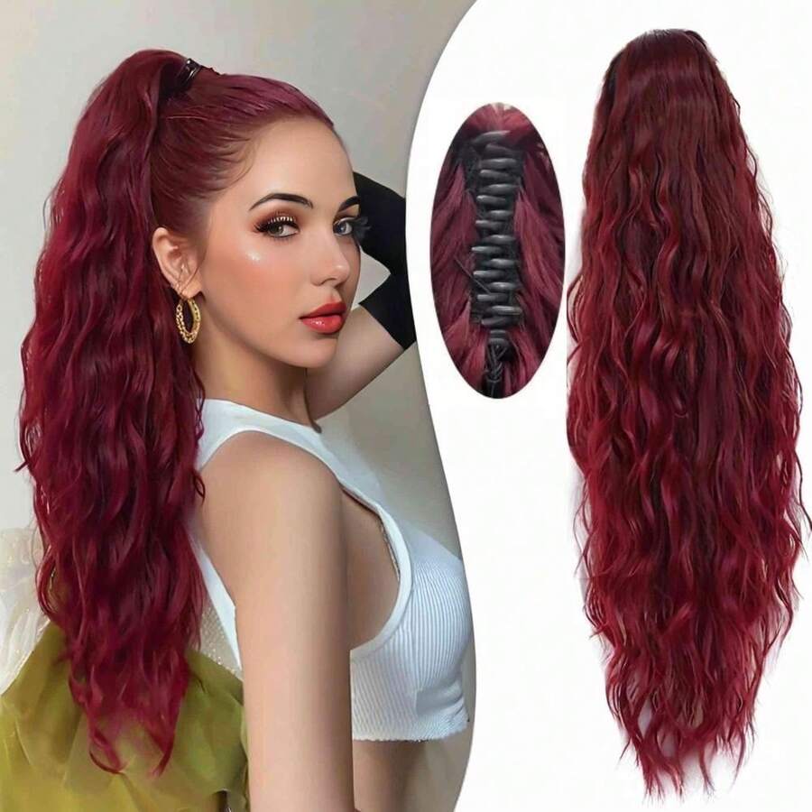 Pelucas para mujer, peluca de cola de caballo con clip de garra para comercio exterior, cabello largo y rizado para mujer 99j, cola de caballo alta y esponjosa con ondas de agua y rizos de lana, al por mayor del fabricante. - Abuela Gray - Ver 1