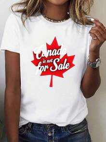 Camiseta Minimalista para Mujer Canadiense - 100% Blanco Puro con Diseño de Hoja de Arce y Jarabe de Arce, con los Colores de la Bandera Canadiense (Hoja de Arce Roja, Lema) - Camiseta Casual de Cuello Redondo y Manga Corta para Verano, Prenda Esencial de Orgullo Canadiense, Transpirable y Cómoda. - Blanco - Ver 1