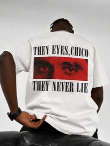 Fractyr Herren Oversize-T-Shirt mit beidseitigem Aufdruck, "Chico, sus ojos nunca mienten" Grafik-T-Shirt mit rotem Auge, inspiriert von Vintage-Streetwear - Schwarz - Übersicht 4