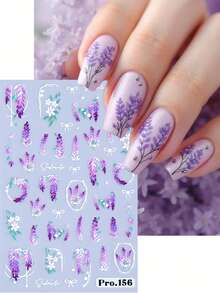 5D Lavender Nail Stickers Elegant Gardenia Jasmine Bow Floral Wreath Striped Line Design DIY Romantic Spring Summer Floral Print Fashion Wedding Self-Adhesive Nail Art Salon Nail Decals Nail Supplies - Multicolor - View 4