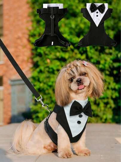 Small & Medium Sized Dog Gentleman Style Formal Suit With Tie Set, Soft & Breathable Fabric, Detachable & Adjustable Tie, Easy On/Off Design, Suitable For Weddings, Birthdays, Holidays, Pet Photography, Banquets, Graduations And Other Formal Occasions