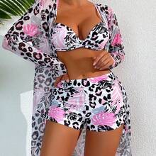 Nuevo y elegante traje de baño de tres piezas con estampado multicolor, sexy y atractivo. - Patrón 1 - Ver 4