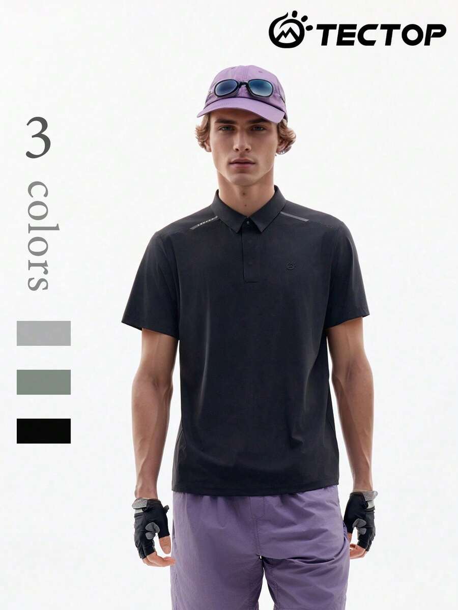 TECTOP Men's Golf Polo Shirt, Comfortable & Breathable, Button Design, Suitable For Outdoor Sports & Fitness - Black - View 1