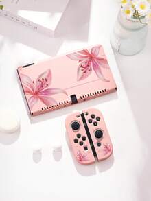 1pc Pink Eggplant Flower Pattern Protective Case/Cover, Compatible With Switch2 (2025), Switch NS, Switch OLED, Switch Lite, Accessories For Switch 2nd Gen/Switch, Full Set Including Storage Bag, Game Card Case, Best Gift For Switch Players - Multicolor - View 2