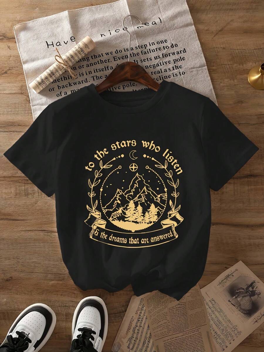 ¡Oferta por tiempo limitado, unidades limitadas, relámpago! Camisas casuales para mujer, camisetas de poliéster para mujer, camisas elegantes.Camiseta de Vidrio Trono Estampado, Top Casual de Cuello Redondo Manga Corta para Primavera y Verano, Ropa de Mujer - Negro - Ver 1