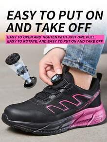 Fashion Women's Soft-Soled Lightweight Labor Protection Shoes, Steel Toe, Anti-Smash, Anti-Puncture, Button Technology, Suitable For Daily Wear And Industrial And Mining Construction Shoes And Boots - Pink - View 7