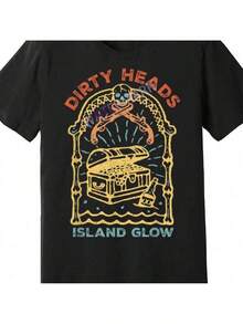 Camiseta divertida de manga corta estampada, diseño vintage, gráfico "Dirty Island Glow" 1205029100% Algodón - Negro - Ver 6