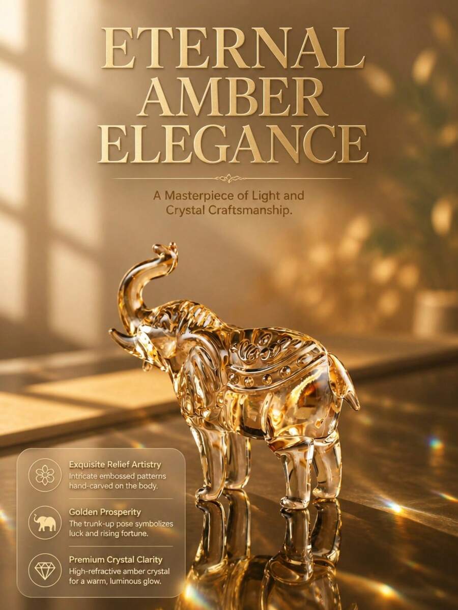 1 pieza Escultura de elefante de cristal transparente, decoración de elefante de vidrio, adecuado para estantería, hogar, sala de estar, oficina, decoración de gabinete, mesa, decoración de entrada, Día de San Valentín, Navidad, regalo de Año Nuevo