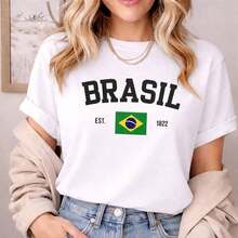 Women's T-Shirt Brazil 100% Cotton Basic Flag - 白色 - 查看 1