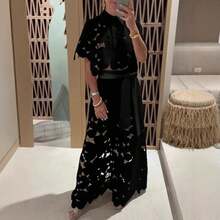 Conjunto Casual para Mujer Nueva Temporada Verano, Blusa Encaje Calado + Pantalones Largos - Negro - Ver 3