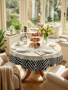1/2pcs Tablecloth, Geometric Pattern Tablecloth Made Of Polyester Fiber, Suitable For Kitchen, Dining Room, Coffee Table, Dining Table, Picnic, Camping, Countryside Decor, Square Or Round Shape Available, Tabletop Protection, Holiday Decoration, Retro Style Design, Minimalist And Fashionable, Multi-Scene Applicable - Multicolor - View 13