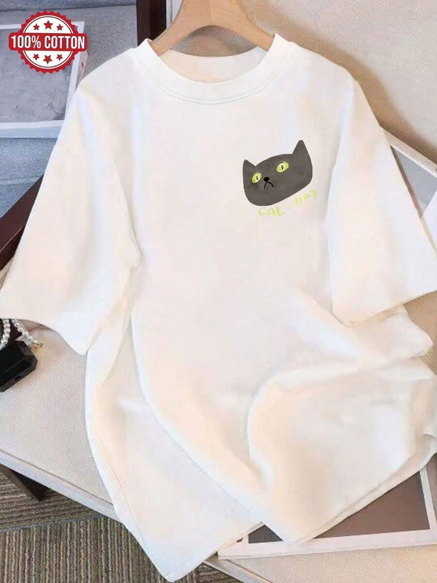 Camiseta de Mujer: Camiseta de Verano Moderna de Algodón Puro, Cuello Redondo Holgado, Ropa Versátil para Mujer, Camiseta Casual Cómoda para Adolescentes, Tops de Manga Corta Vibrantes y Juveniles para Uso Diario. - Blanco - Ver 1