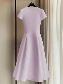 Vestido elegante de verano para damas, de estilo retro, elegante, con botones, intelectual y casual - Morado - Ver 2