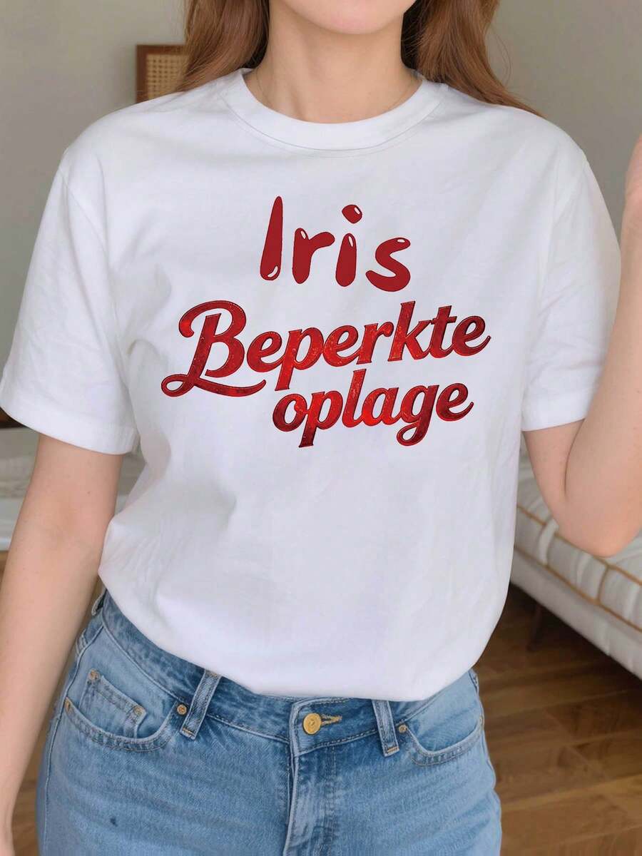 Talla Grande, Iris Beperkte Oplage, Camiseta de Mujer de Talla Grande con Estampado de Letras, Manga Corta, Cuello Redondo, Top Casual para Verano y Primavera, Ropa de Mujer, Adecuada para primavera, verano y otoño, - Blanco - Ver 1