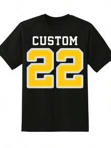Novedad 2026: Camiseta Estilo Jersey Personalizada 22 para Mujer, Regalo para Fanáticas del Deporte, Diseño Numerado, Ropa Casual Negra y Amarilla, Top Unisex, Tela Suave y Transpirable, 100% Algodón, Camiseta de Mujer con Estampado Gráfico para Uso Diario. - Negro - Ver 3