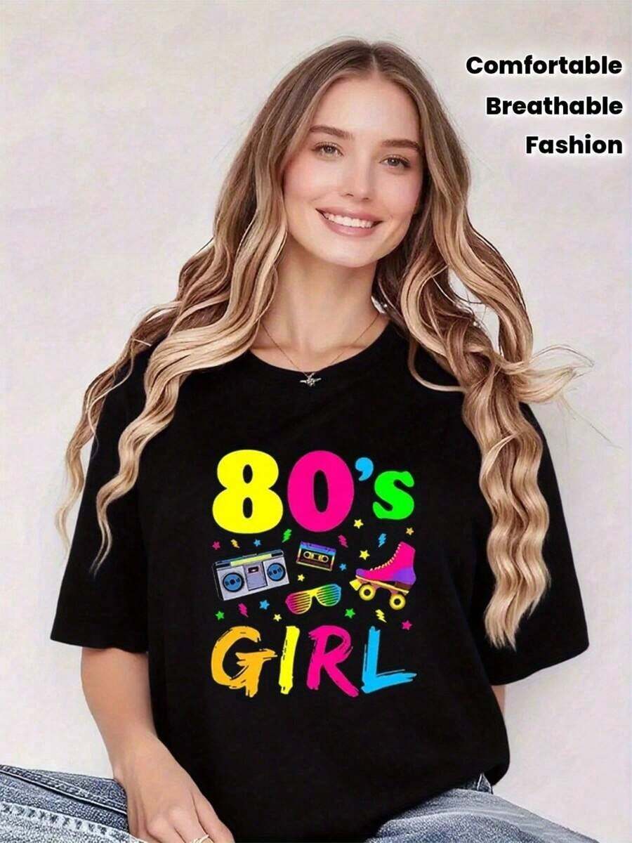 Camiseta única Y2K para chicas con diseño colorido de los 80 que resalta la diversión retro ideal para amantes de la moda vintage y la cultura pop indispensable en tu guardarropa diario expresión de estilo y originalidad cómpara la tuya ahora y destaca en cualquier ocasión - Negro - Ver 1