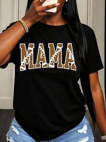 Camiseta Casual para Mujer con Estampado Temático de Fútbol para Maternidad y Salidas Familiares - Negro - Ver 6