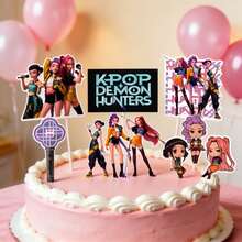 6pcs K-POP Idol Girl Group Theme Birthday Cupcake Toppers, Character Pattern Printed Picks, Adult Fan Party Decorations - Multicolor - View 3