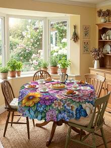 1/2pcs Tablecloth, Colorful Floral Pattern Tablecloth, Made Of Polyester Fiber, Suitable For Kitchen, Dining Room, Coffee Table, Dining Table, Picnic, Camping, Countryside Decor, Square Or Round Shape, Ideal For Table Protection And Holiday Decoration - Multicolor - View 10