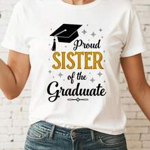 1 pieza, hermana orgullosa de la graduación femenina, playera   casual de verano para celebrar el fin de estudios, cómoda y transpirable. - Blanco - Ver 2