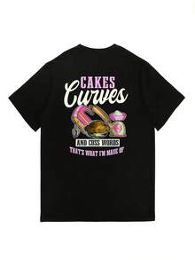 Camiseta de mujer de 180 g con estampado de pasteles y curvas, top de verano casual de manga corta y corte holgado, regalo para el Día de la Madre, reuniones familiares o actividades de building - Camiseta unisex de algodón holgada de manga corta y cuello redondo estilo vintage urbano. - Negro - Ver 2