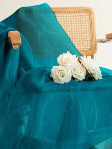 1 pieza de tela de organza transparente brillante y sedosa, material de organza semitransparente, adecuado para coser vestidos de novia, decoración de fondo para fiestas de boda - Verde azulado - Ver 6