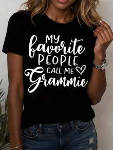 Camiseta de talla grande para mujer con estampado "Mis personas favoritas me llaman abuela", transpirable, cuello redondo, manga corta, corte regular, lavable a máquina, regalos para fans, camisetas religiosas, opciones de regalo ideales, blusas para mujer. - Negro - Ver 1