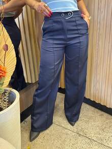 Women's Tailored Wide-Leg Trousers - 藏蓝色 - 查看 2