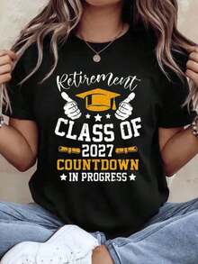 Camiseta de la Clase de Jubilación 2027 con Cuenta Regresiva en Progreso para Mujer, Regalo de Celebración de Graduación para Maestro o Empleado que se Retira, Camiseta Divertida para el Último Año de Estudio, Perfecta para Fiesta de Jubilación o Evento de Despedida, Camiseta de Manga Corta con Cuello Redondo de Algodón Suelto Estilo Vintage Urbano de 220g, 100% Algodón - Negro - Ver 7