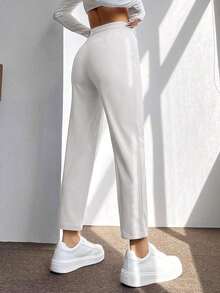 PETITE Pantalones De Mujer De Primavera De Cintura Alta Con Pliegue Prensado Cónico - Blanco - Ver 2