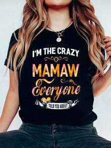 Camiseta de Algodón Estilo Vintage con Estampado de Lema de Lisboa "Soy la Mamá Larga Loca de la que Todos Te Hablaron" - Camiseta Divertida para Mujer, 100% Algodón, Transpirable y de Ajuste Cómodo, Manga Corta, Cuello Redondo, para Todas las Temporadas, Ideal para el Verano y Uso Diario. - Negro - Ver 1