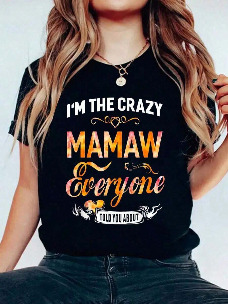 Camiseta de Algodón Estilo Vintage con Estampado de Lema de Lisboa "Soy la Mamá Larga Loca de la que Todos Te Hablaron" - Camiseta Divertida para Mujer, 100% Algodón, Transpirable y de Ajuste Cómodo, Manga Corta, Cuello Redondo, para Todas las Temporadas, Ideal para el Verano y Uso Diario. - Negro - Ver 1