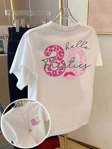 Camiseta de manga corta con cuello redondo para mujer, estilo retro de vacaciones, nueva colección 2026, para compras informales, regalos de vacaciones, reuniones con amigos, fiestas deúsica y atuendos de vacaciones. - Negro - Ver 6