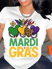 Playeras de mujer de algodón para el Carnaval de Mardi Gras, camiseta suave de cuello redondo, top casual con colores vibrantes de Mardi Gras y cuentas, compatible con atuendos de festival, lavable a máquina, ropa de regalo para las fiestas. - Blanco - Ver 7