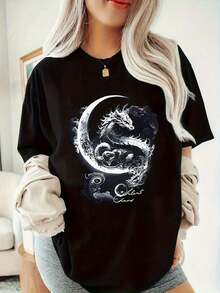 Camiseta de manga corta con cuello redondo para mujer, 100% algodón, con estampado de garras de dragón silenciosas, suave y agradable al tacto, ideal para primavera y verano, perfecta para regalar, modelo ZD012853. Camiseta de algodón transpirable, ropa de verano fresca y versátil para mujer - Negro - Ver 6