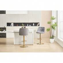 Modern Bar Stool, Velvet Bar Stool With Adjustable Height, Tufted Stool With Backrest And Footrest, Suitable For Home Bars, Kitchens And Bar Counters (Grey, Set Of 2) - Grey - View 6