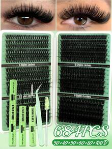 CMAYOME 648/684/720入 D捲度纖長假睫毛，8-16mm貓眼款，斜狐尾設計，卡通動漫風DIY套組，多密度10D-150D長效舒適可重複使用羽毛感睫毛簇，適合日常通勤、度假、節日 - 彩色 - 查看 16