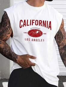 Regata masculina Fractyr com estampa vintage das montanhas de Los Angeles, branca, estilo casual, streetwear, fitness e ideal para o verão. - Branco - Ver 2