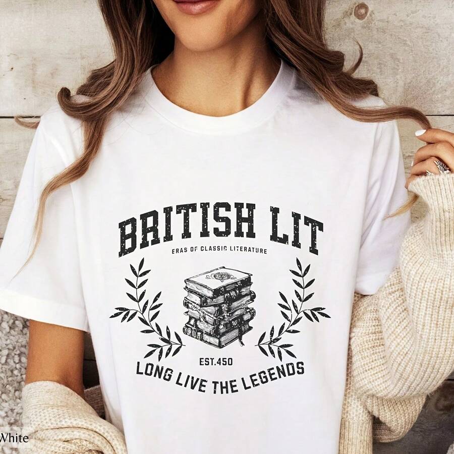 British Literature Book Club T-Shirt Classic Authors Tee - White - View 1