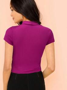 Camiseta Ajustada De Color Sólido Con Cuello Con Cierre - Rojo violeta - Ver 2