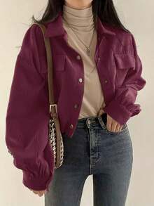 Chaqueta corta color albaricoque y blusa de estilo utilitario versátil y retro para mujer, que estiliza y alarga, con dobladillo ajustable con cordón - Burdeos - Ver 1
