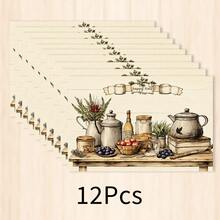 1 pieza Mantel individual de lino con estampado de café, tapete para desayuno, posavasos de café, base para tazón, accesorio de cocina, fácil de limpiar, apto para hogar, restaurante, decoración de comedor, regalo festivo, regalo para amigos, juego de múltiples piezas - Multicolor - Ver 14