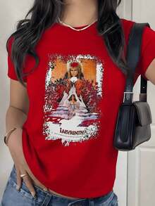 Fantasy Art Graphic Print T-Shirt, 180g, 1 Piece, Mystic Labyrinth, Women's Casual T-Shirt, 100% Cotton, Vintage Style - 紅色 - 查看 9