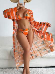 Nuevo traje de baño de tres piezas para mujer, con estampado de tela especial y estilo moderno. - Patrón 5 - Ver 11
