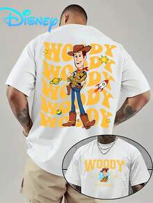 DISNEY Licensed Toy Story Woody T-Shirt For Men - Woody Bullseye Print Crew Neck Short Sleeve Tee With Iconic WOODY Lettering, Breathable Summer Casual Wear, Machine Washable Suitable For Casual Outfits & Toy Story Themed Apparel - trắng - Xem 1