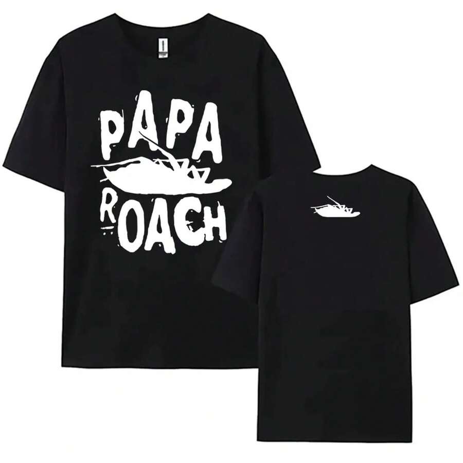 Camisetas de Verano de Algodón PAPA ROACH, Camisetas de la Banda Heavy Mental, Ropa Gráfica para Mujer, Manga Corta, Unisex, Streetwear, Cuello Redondo, Femenino - Negro - Ver 1