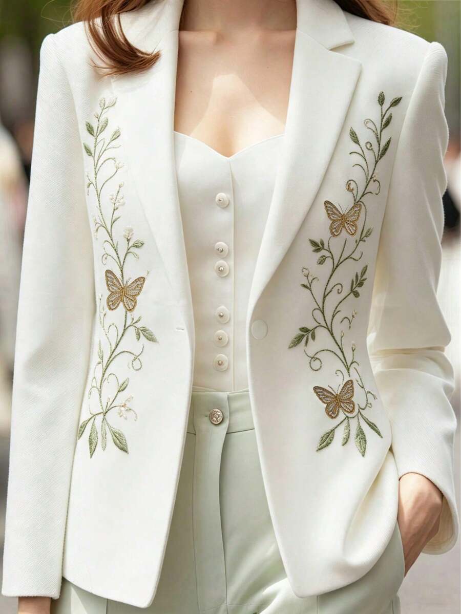 Women's Fashion Embroidered Blazer Jacket, Suitable For Daily Commute, Gatherings, And Weddings